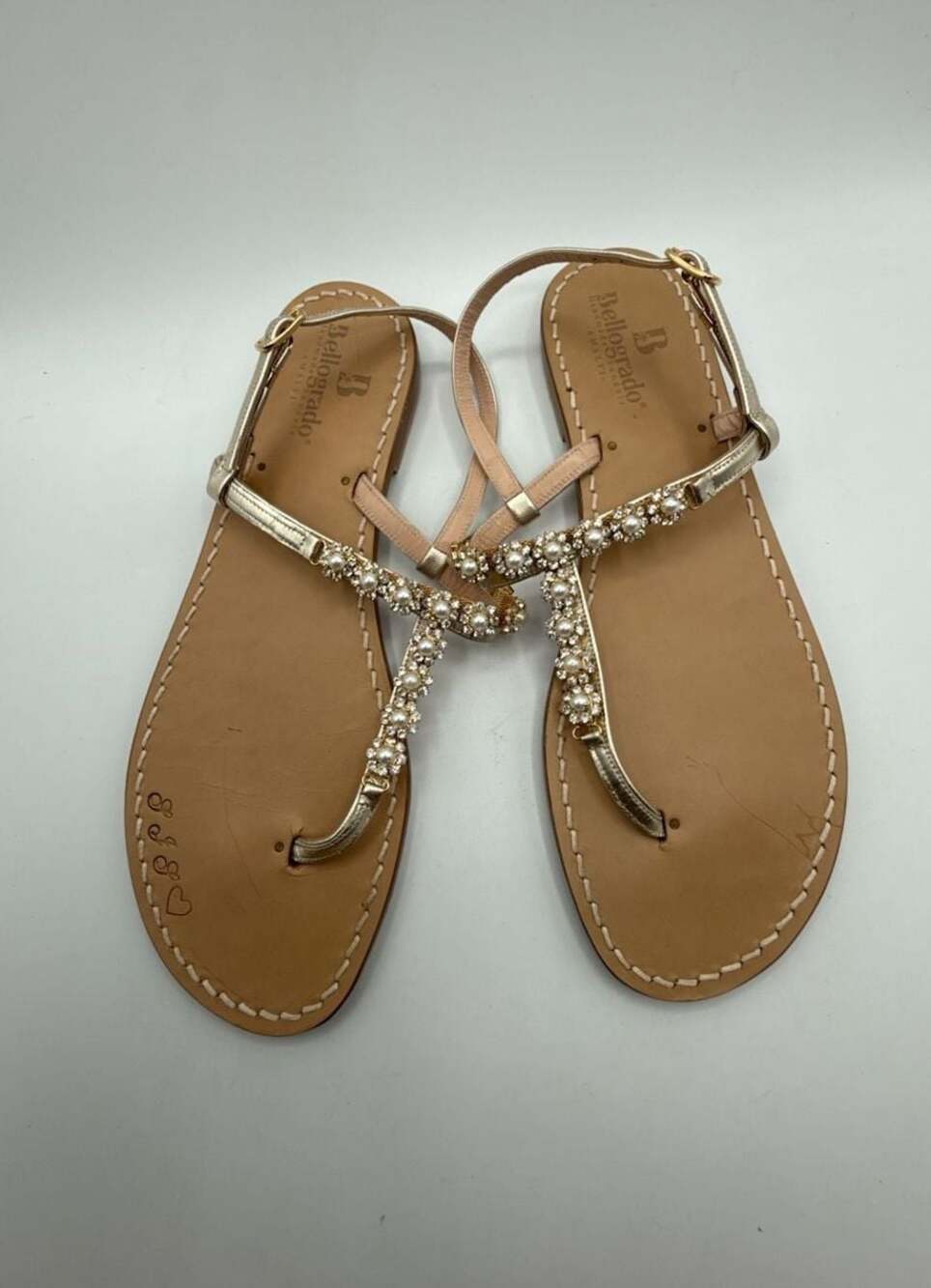 Bellogrado Handmade Amalfi Gold Jeweled Thong Sandals